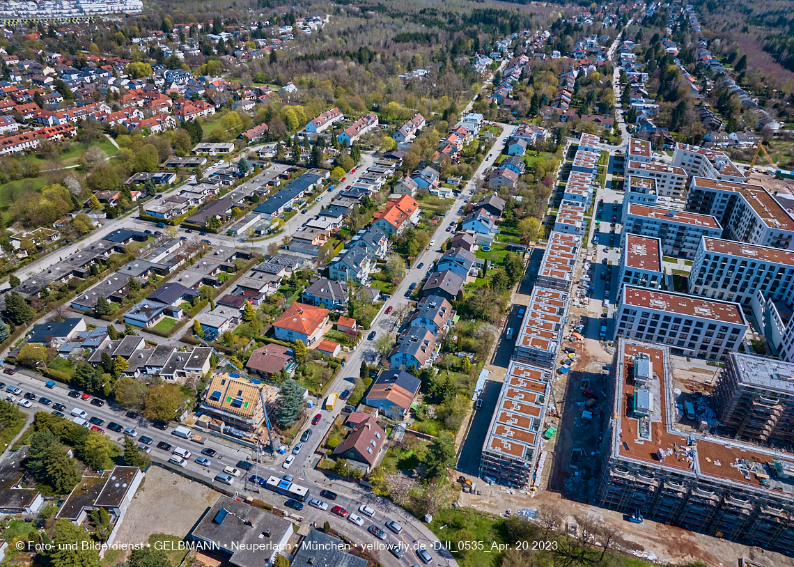 21.04.2023 - Luftbilder von der Baustelle Alexisquartier und Pandion Verde in Neuperlach